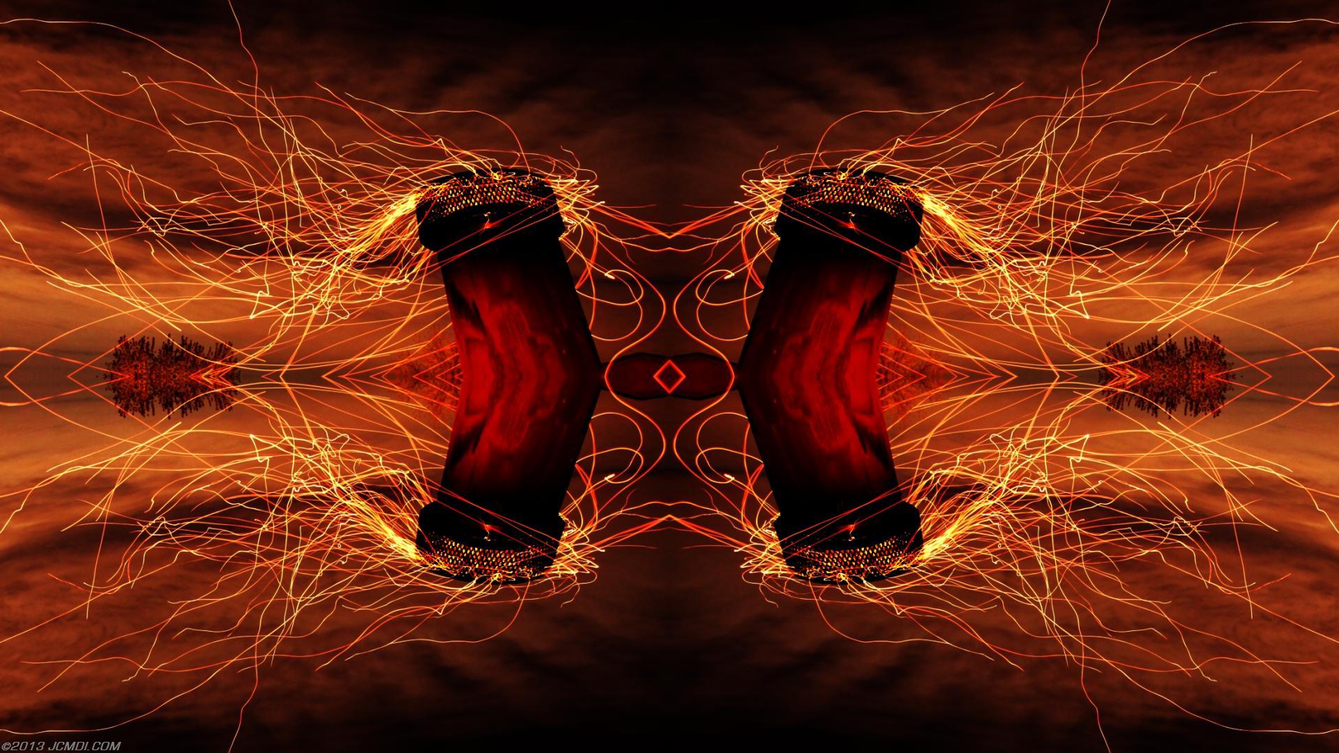 Quadroscopic composite trails: Zoomed 5D clouds moon chimney sparks and stars